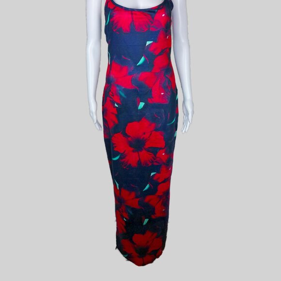 Floral Print Black & Red Maxi Dress - Picture 2 of 6